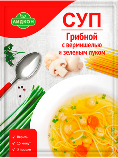 Суп Грибной с вермиш и зелен. лук 70г*20 Лидапищеконцентраты Суп Грибной с вермиш и зелен. лук 70г*20 Лидапищеконцентраты